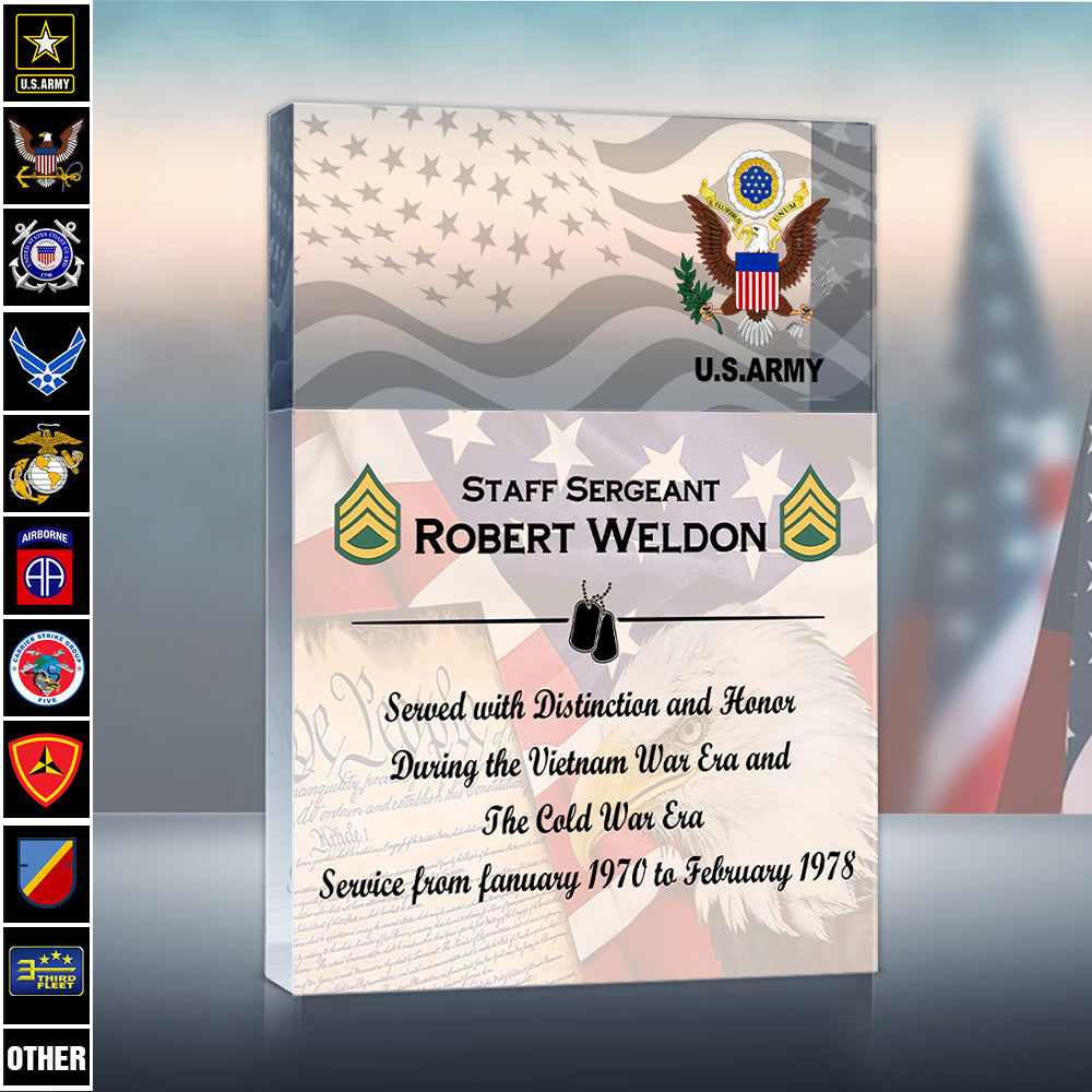 Personalized Acrylic Block Certificate Of Service Custom For Veteran Soldier Military Retirement Plaques Veteran Gift K1702 Hv01