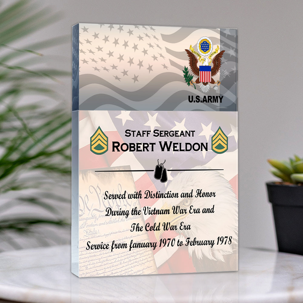 Personalized Acrylic Block Certificate Of Service Custom For Veteran Soldier Military Retirement Plaques Veteran Gift K1702 Hv01