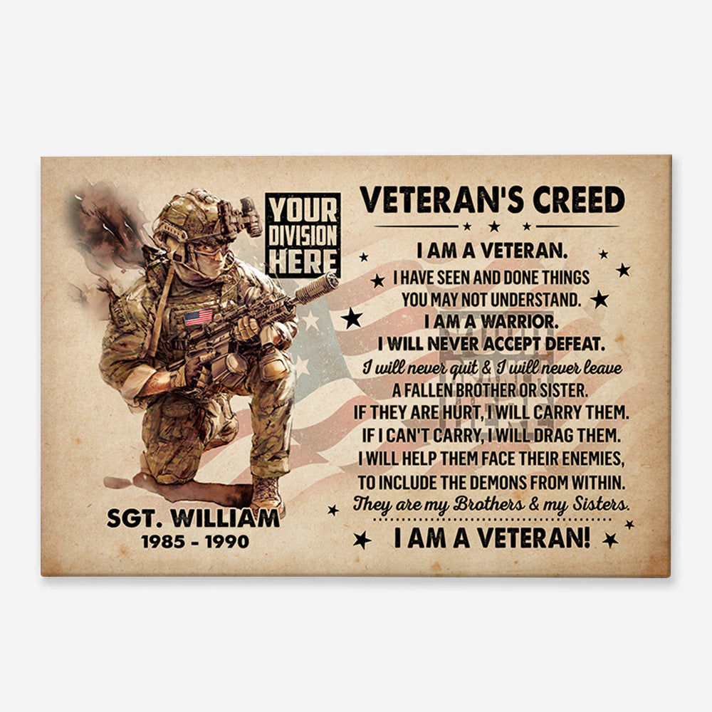 Veteran's Creed Custom Poster and Canvas Personalized Gift For Veteran K1702