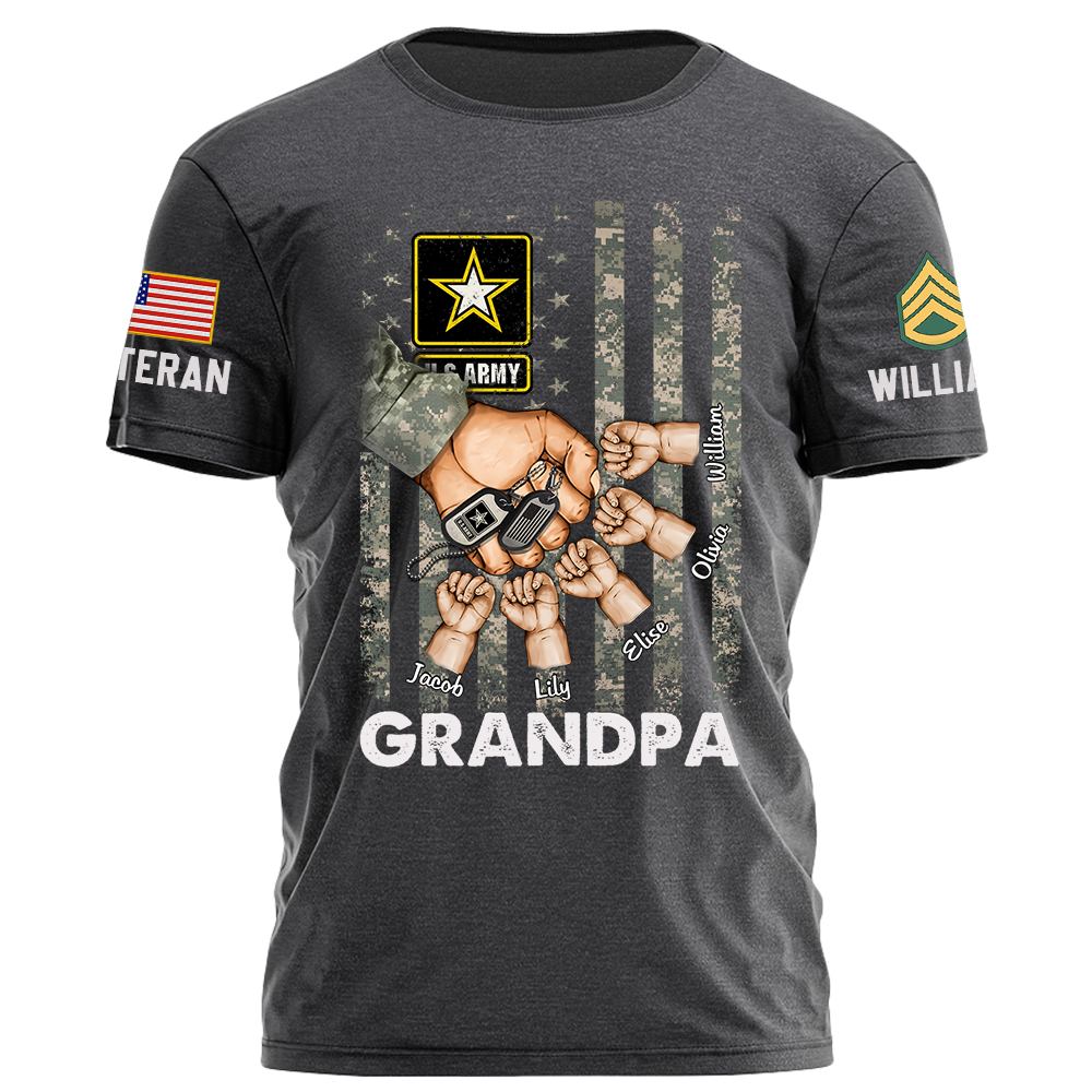 Veteran Grandpa Grandkids Flag Hands Personalized Shirt Gift For Father's Day K1702