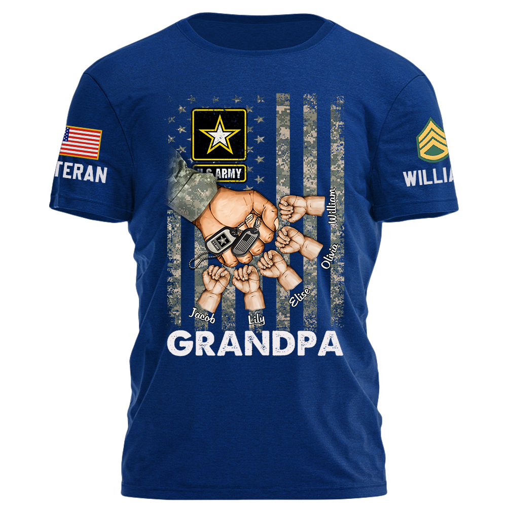 Veteran Grandpa Grandkids Flag Hands Personalized Shirt Gift For Father's Day K1702