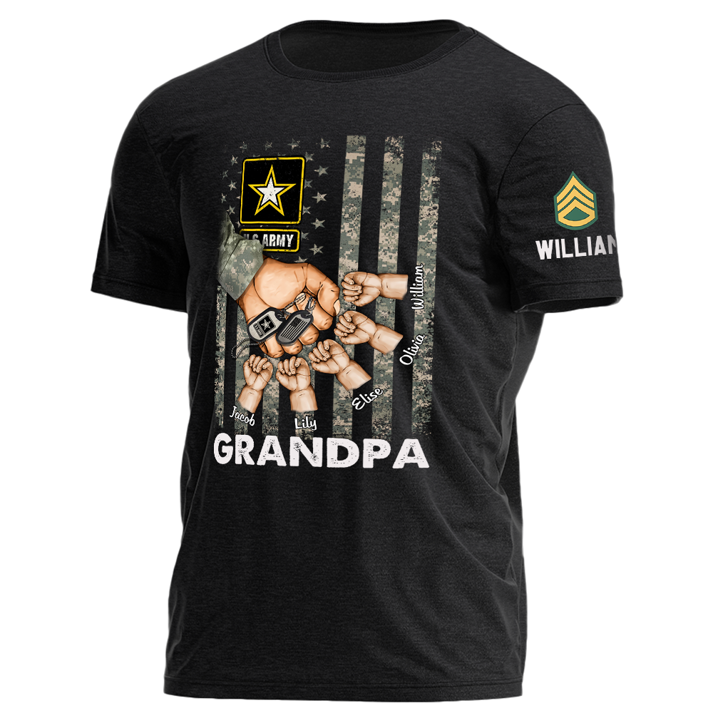 Veteran Grandpa Grandkids Flag Hands Personalized Shirt Gift For Father's Day K1702