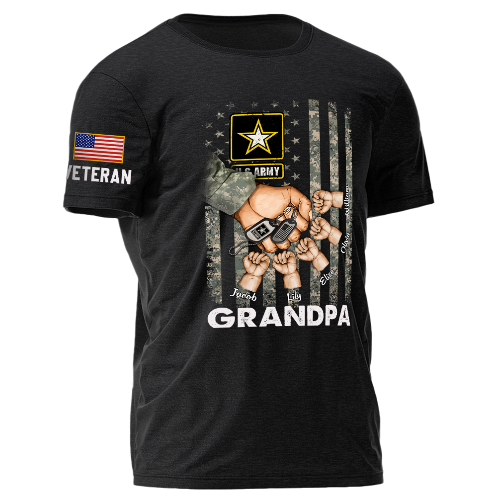 Veteran Grandpa Grandkids Flag Hands Personalized Shirt Gift For Father's Day K1702