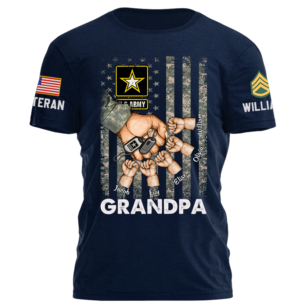 Veteran Grandpa Grandkids Flag Hands Personalized Shirt Gift For Father's Day K1702
