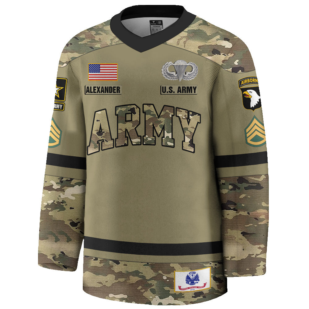 Personalized Hockey Jersey Military Camouflage Custom All Branches Gift For Veteran Grandpa Dad K1702 Trhn