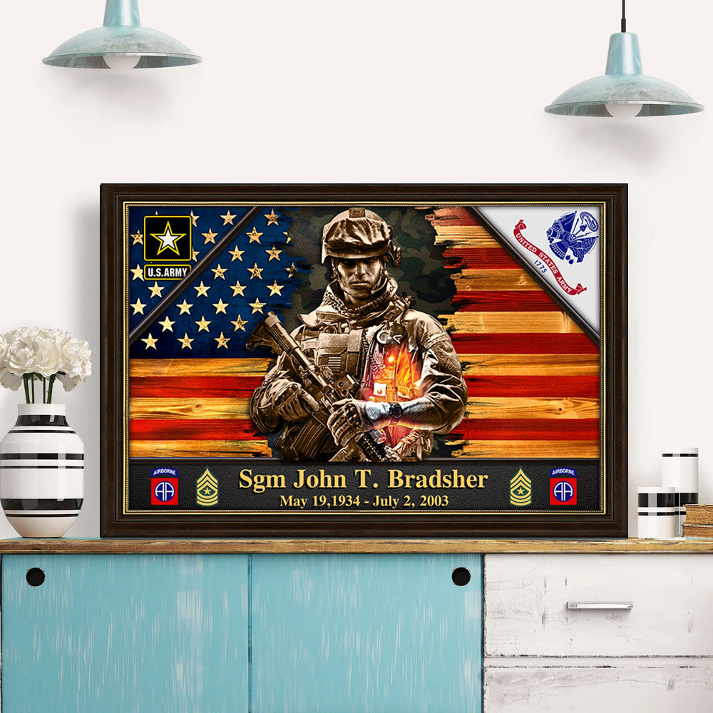 Personalized Poster Canvas For Military Veteran Custom Rank Name Division Veteran American Rustic Flag K1702