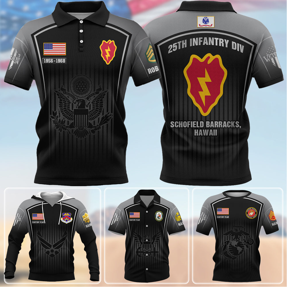 Custom All Over Print Veteran Shirt – All Military Branches, Divisions & Duty Stations K1702