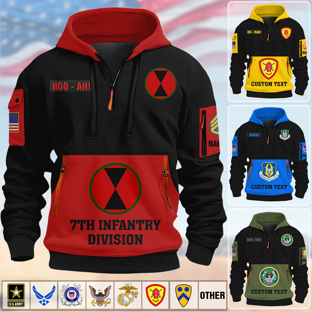 Personalized Hoodie Half Zipper For Veteran Available All Military Branch Gift For Veteran Dad, Grandpa K1702