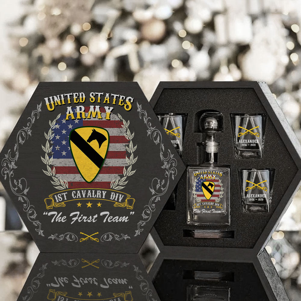 Custom Veteran Whiskey Hexagon Decanter Set For Veterans Retired Soldier Gift K1702