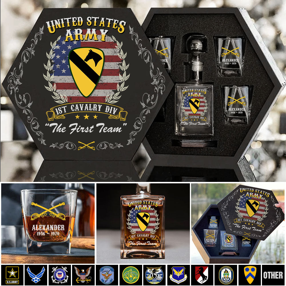 Custom Veteran Whiskey Hexagon Decanter Set For Veterans Retired Soldier Gift K1702