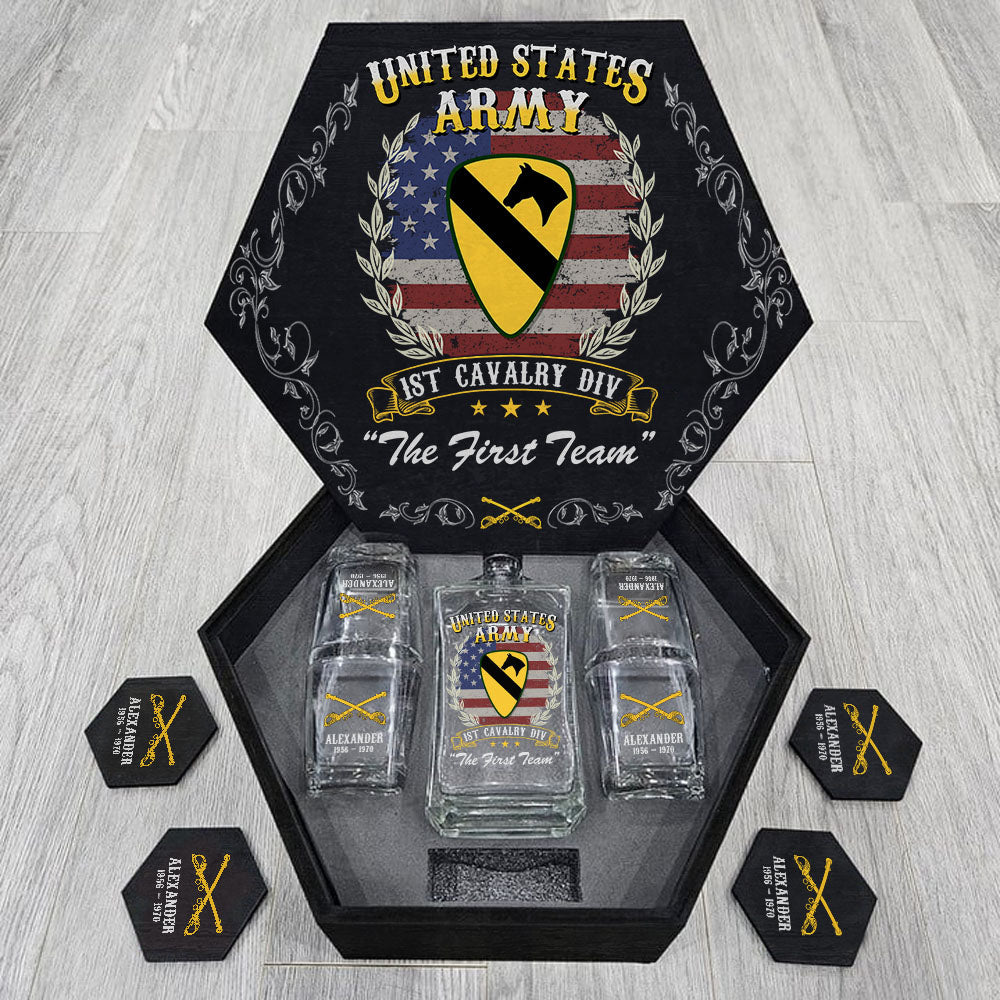 Custom Veteran Whiskey Hexagon Decanter Set For Veterans Retired Soldier Gift K1702