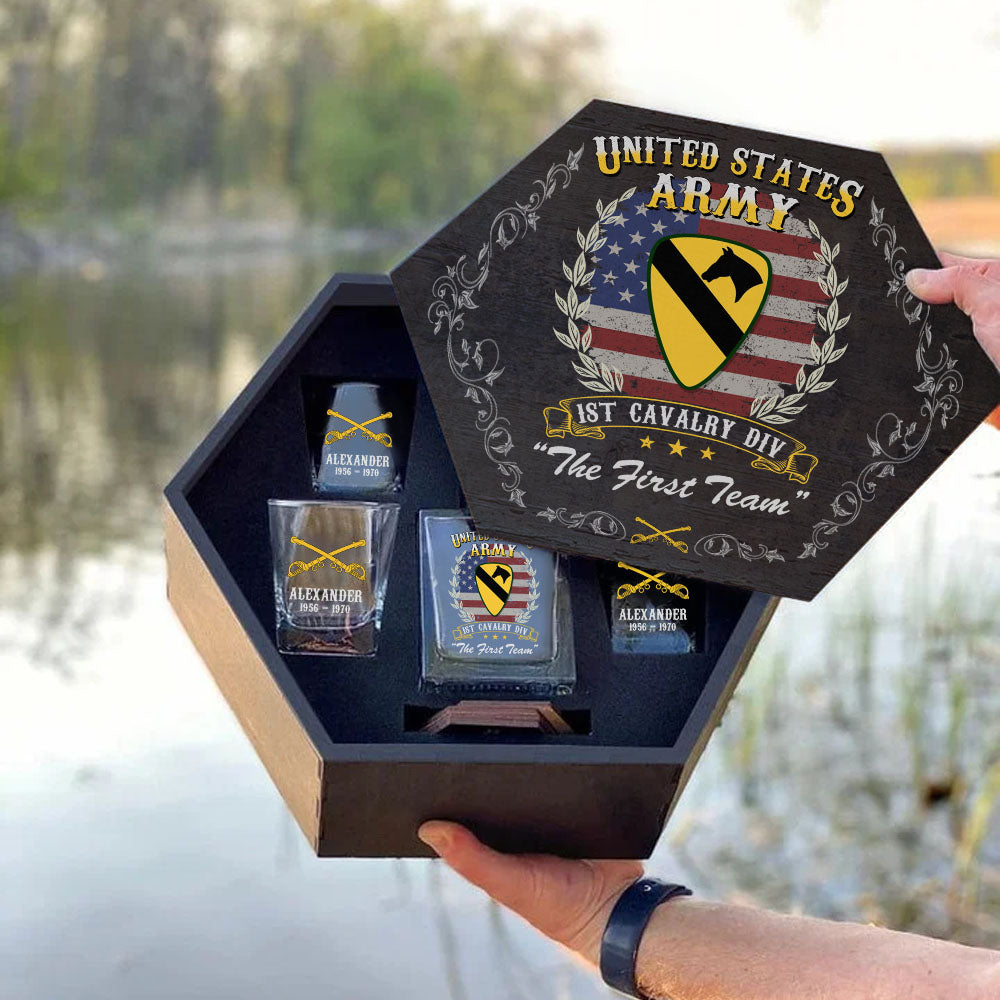 Custom Veteran Whiskey Hexagon Decanter Set For Veterans Retired Soldier Gift K1702