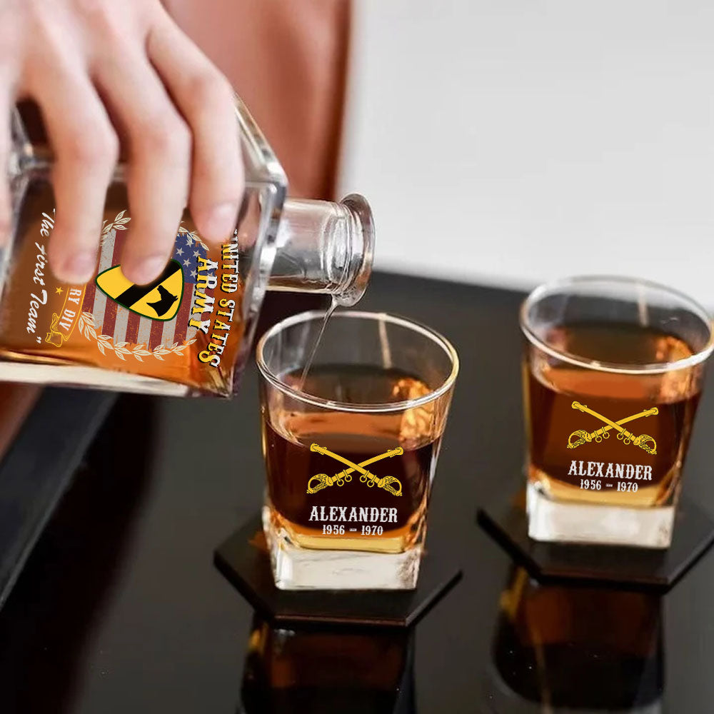 Custom Veteran Whiskey Hexagon Decanter Set For Veterans Retired Soldier Gift K1702