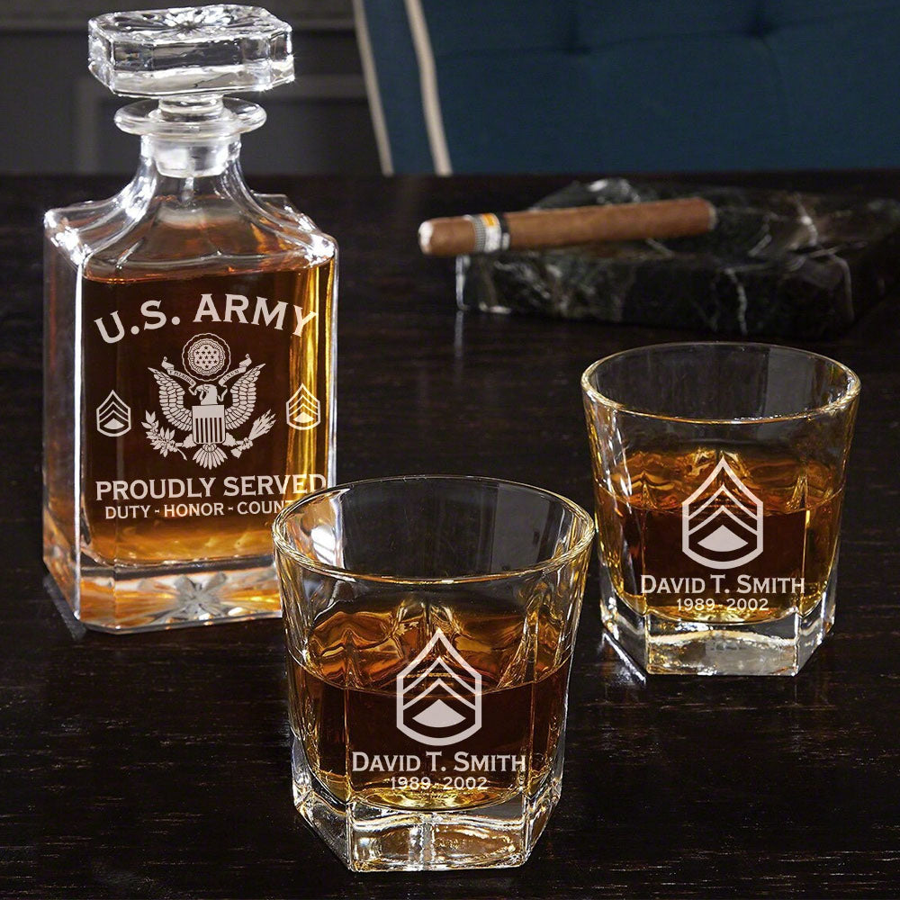 Custom Military Decanter Set Custom Whiskey Decanter Set For Military Veteran Military Retirement Gift K1702