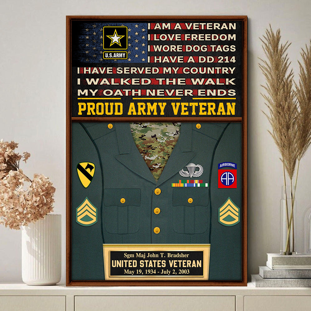 Personalized Poster And Canvas Gift For Military Veteran Dad Grandpa Veteran Custom Uniform Rank Name Division K1702 Trhn