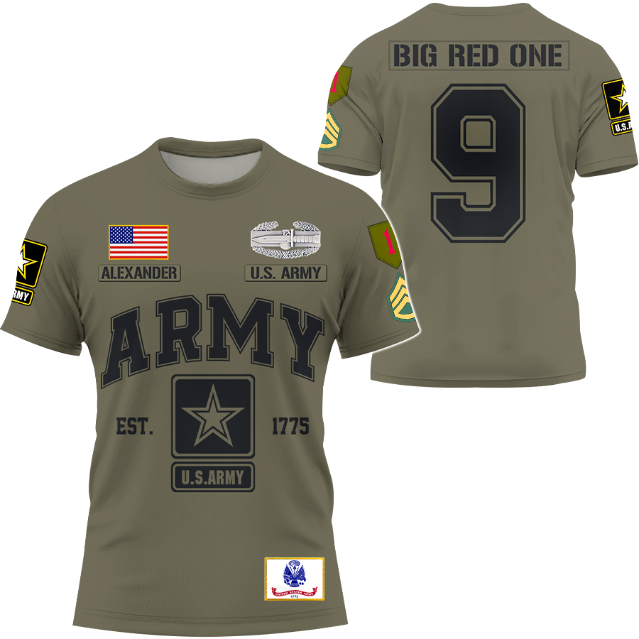 Custom All Over Print Shirt Custom All Branches, Military Patches and Rank Name Veteran K1702