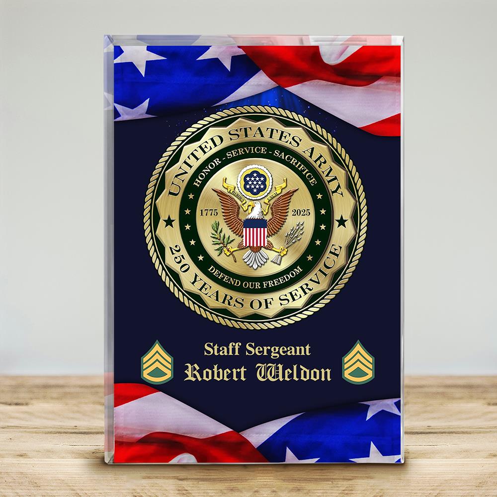 Personalized Acrylic Block 250th Anniversary Military Available All Military Branch Logo, Insignia K1702 Trhn