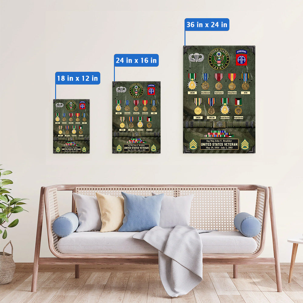 Personalized Poster Canvas For Veteran Custom Medals Ribbons Rank Division Gift For Veteran Dad Grandpa K1702 Trhn