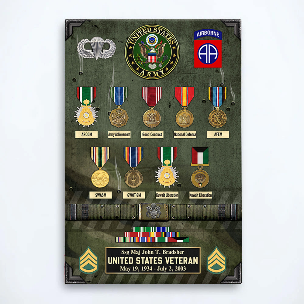 Personalized Poster Canvas For Veteran Custom Medals Ribbons Rank Division Gift For Veteran Dad Grandpa K1702 Trhn