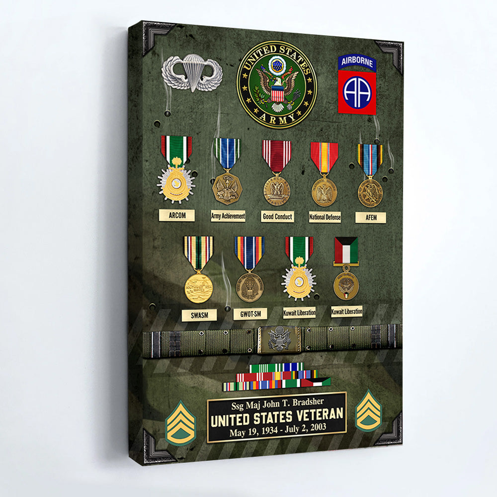 Personalized Poster Canvas For Veteran Custom Medals Ribbons Rank Division Gift For Veteran Dad Grandpa K1702 Trhn