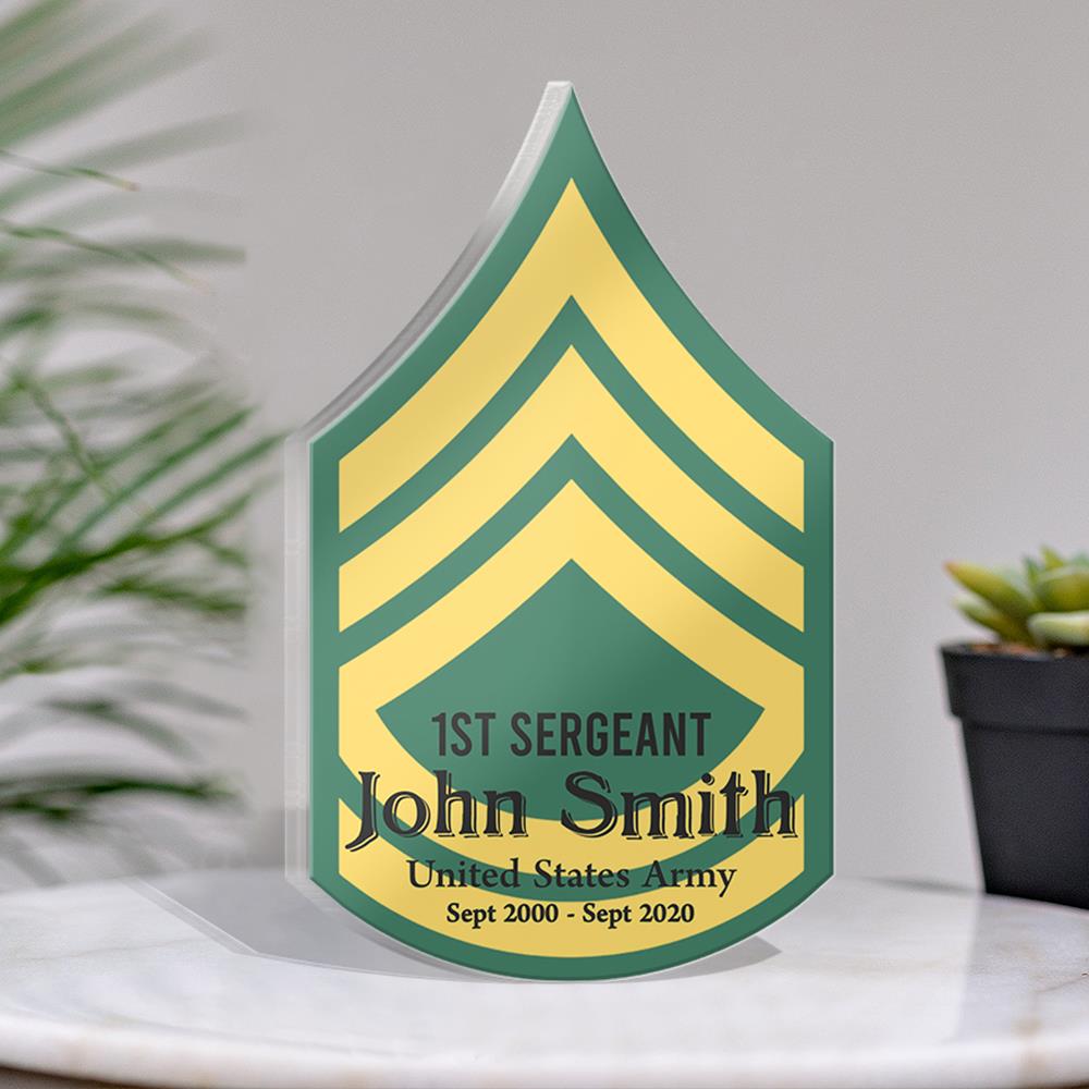 Acrylic Block Personalized Gifts For Veteran Custom Rank, Rank Insignia All Military Branches Custom Name K1702 Trhn