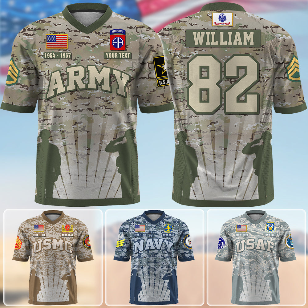 US Military Football Jersey Custom All Branches Rank Division Name For Military Retirement Veteran Dad Grandpa K1702 Trhn