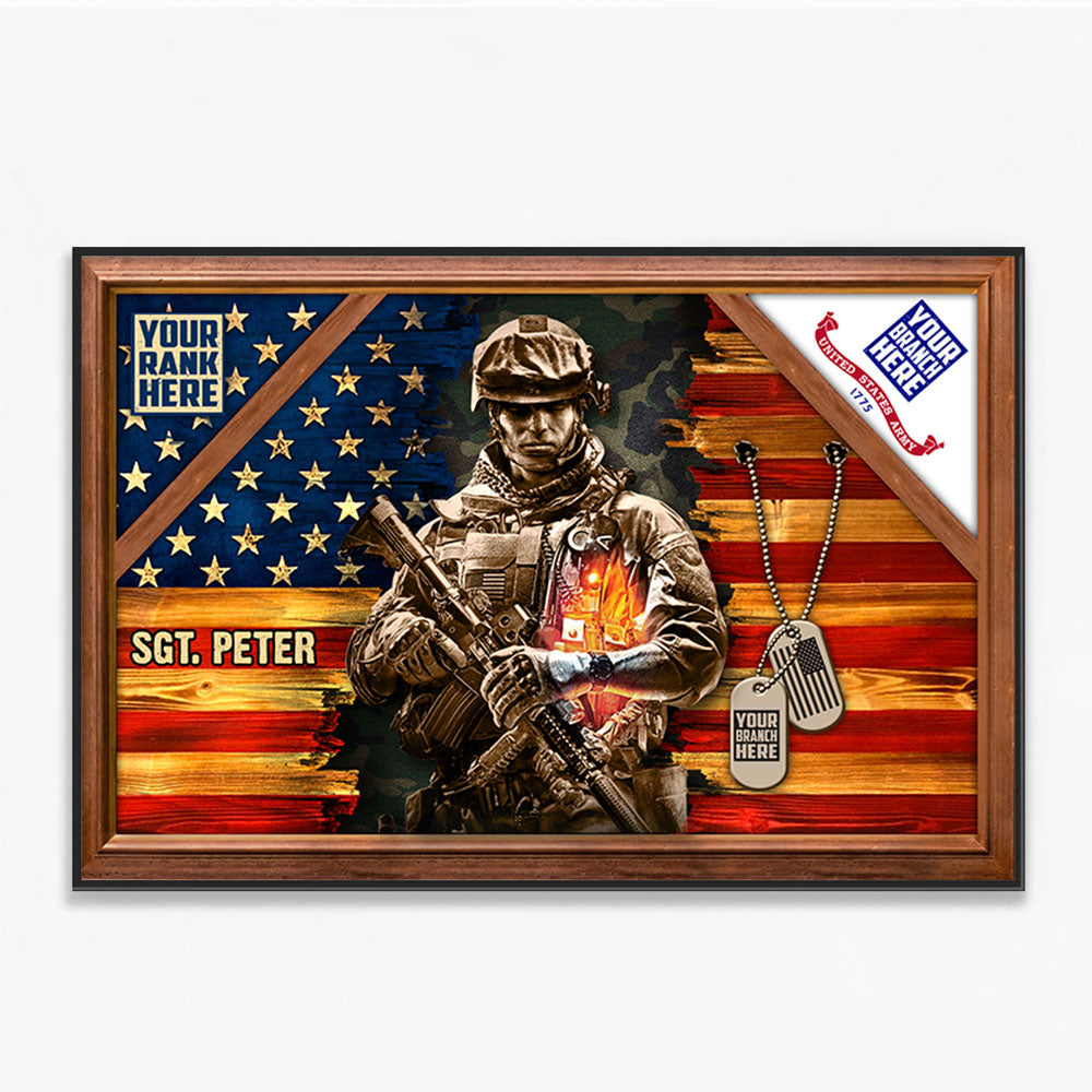 Personalized Gift For Military Veteran Dad Grandpa Veteran Custom Rank Name Division Veteran American Rustic Flag Poster Canvas K1702