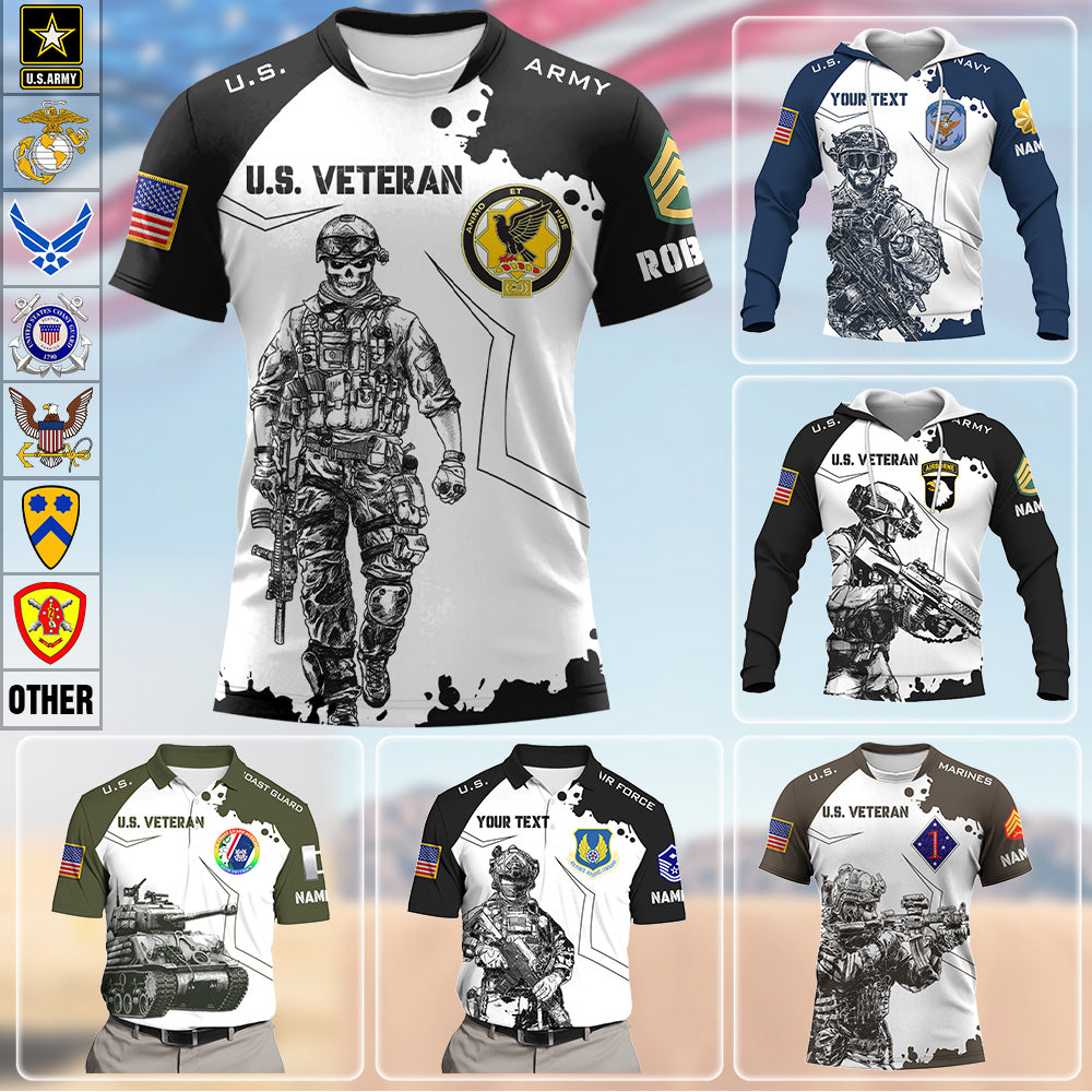 Custom Division Rank All Branches Of Service All Over Print Shirt For Soldier Veteran K1702 Trhn