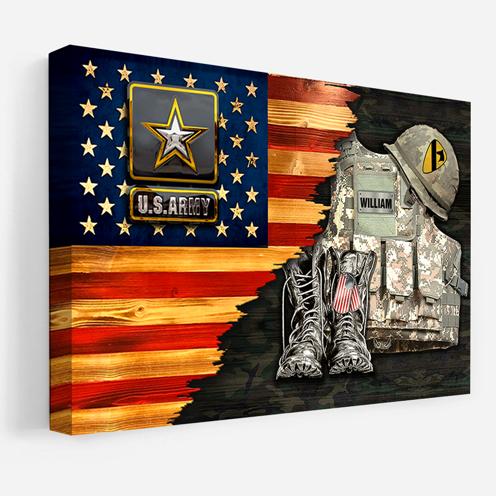 Personalized Canvas Poster Gift For Military Veteran Dad Grandpa Veteran Custom Rank And Name Veteran American Rustic Flag K1702