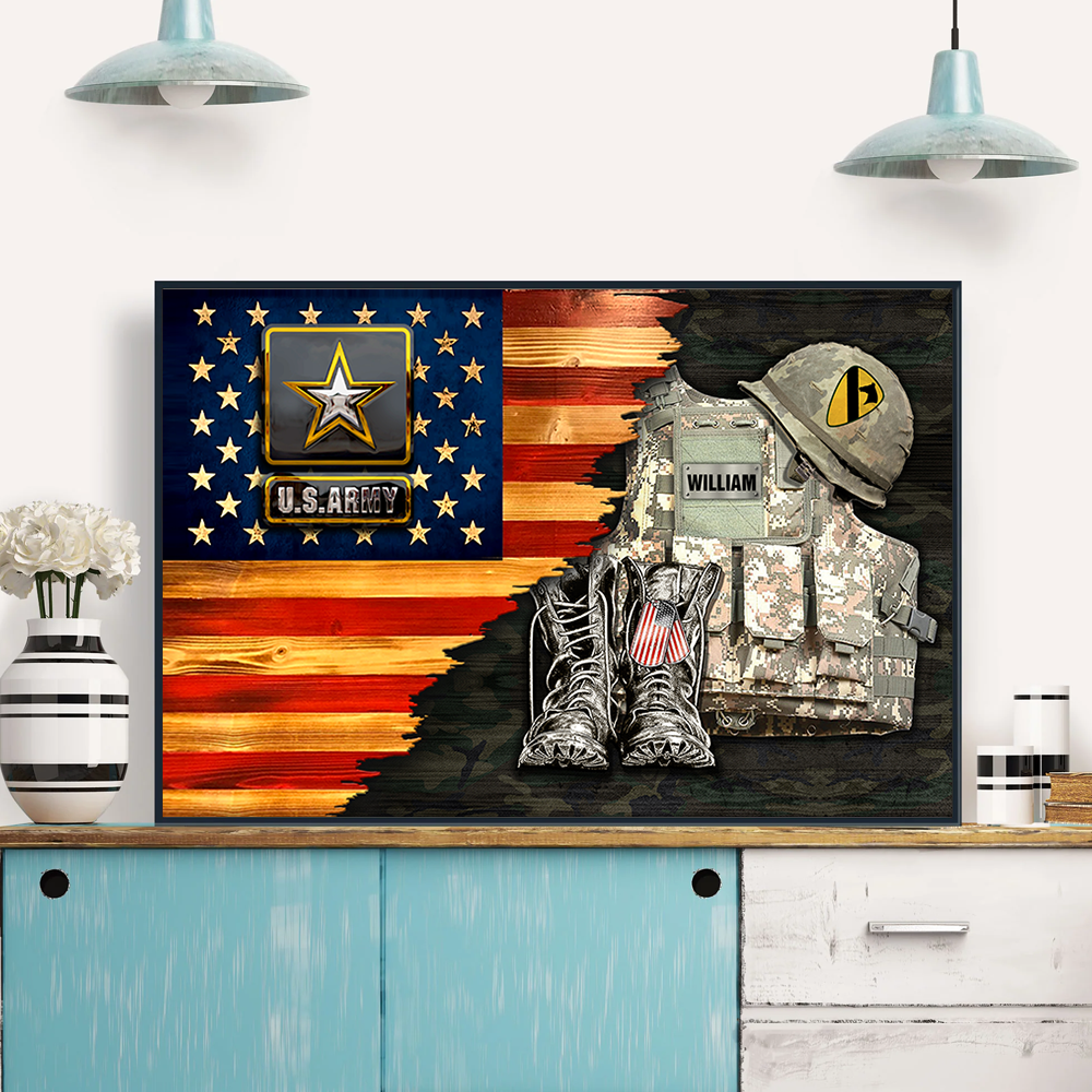 Personalized Canvas Poster Gift For Military Veteran Dad Grandpa Veteran Custom Rank And Name Veteran American Rustic Flag K1702