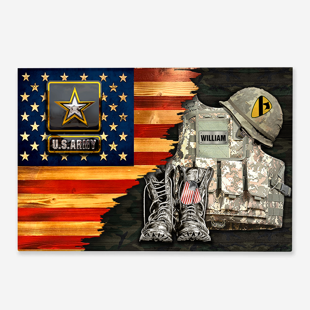 Personalized Canvas Poster Gift For Military Veteran Dad Grandpa Veteran Custom Rank And Name Veteran American Rustic Flag K1702
