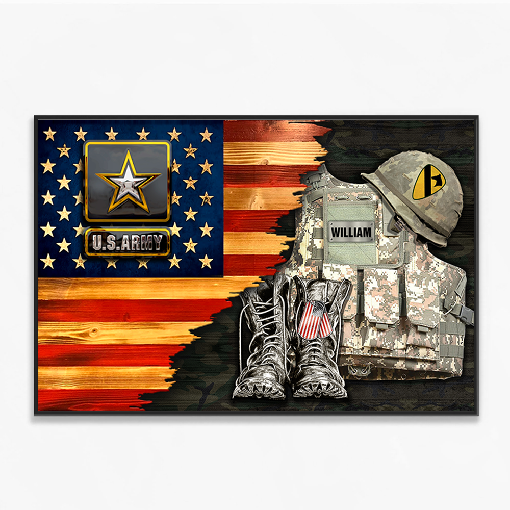 Personalized Canvas Poster Gift For Military Veteran Dad Grandpa Veteran Custom Rank And Name Veteran American Rustic Flag K1702