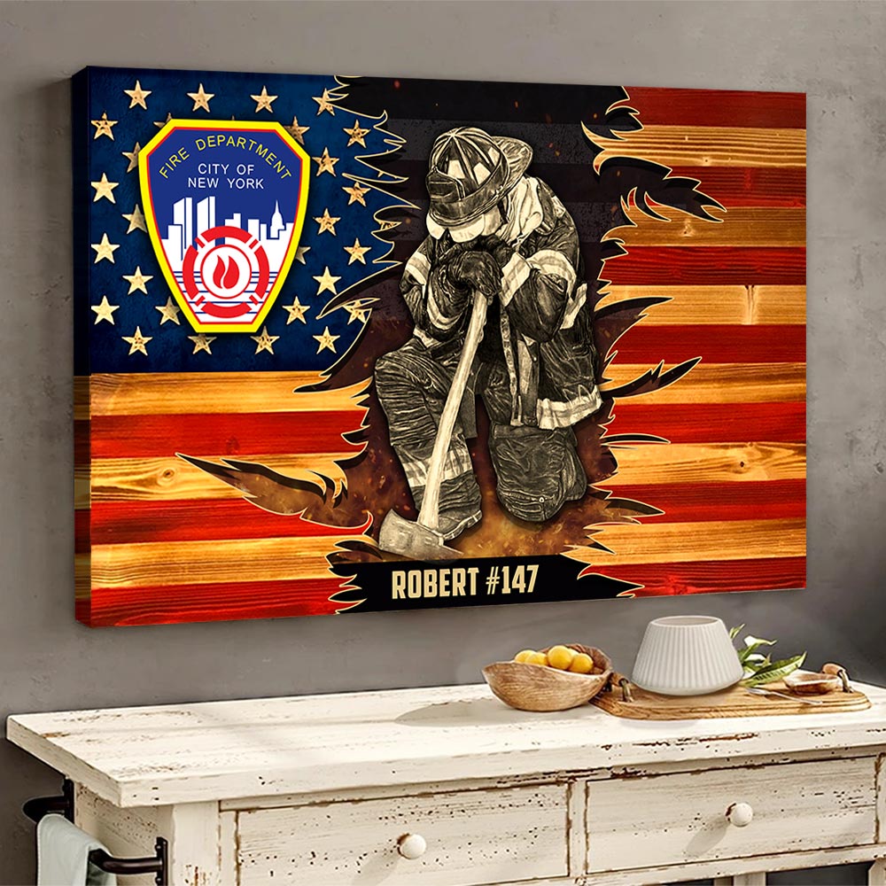 Personalized Poster Canvas For Firefighter Custom Logo Name Number Poster Canvas For Firefighter Half Thin Red Line Fireman K1702