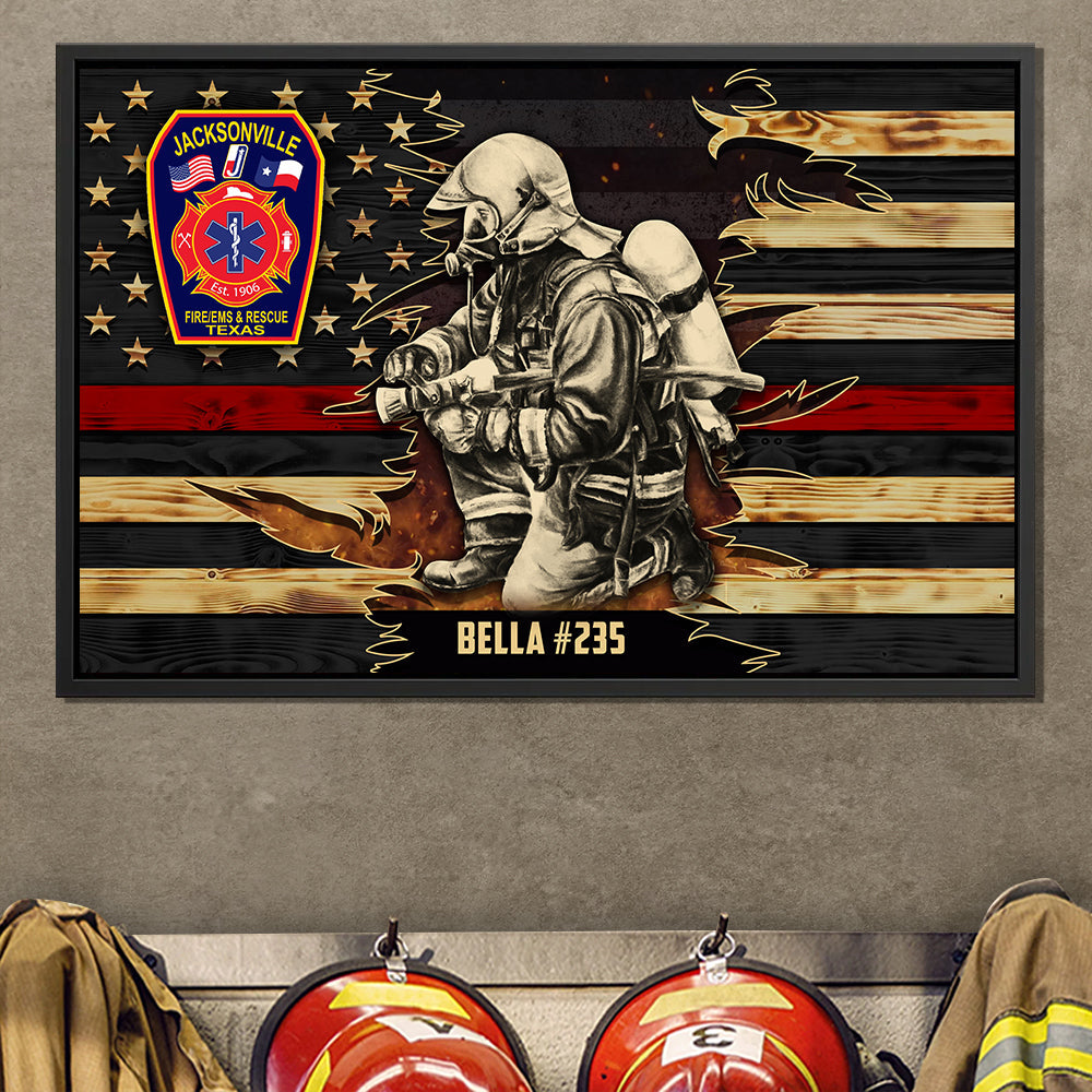 Personalized Poster Canvas For Firefighter Custom Logo Name Number Poster Canvas For Firefighter Half Thin Red Line Fireman K1702