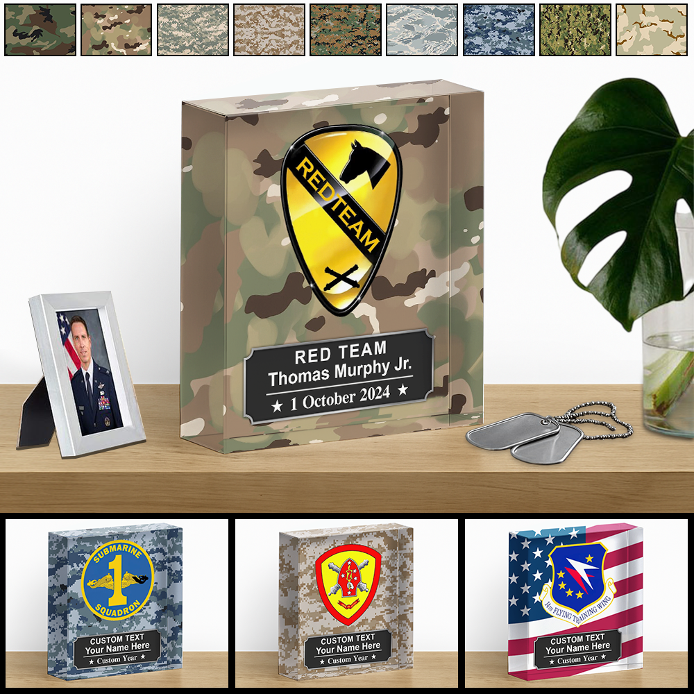 Military Retirement Gift or Qualification Award, in Ballistic Glass with US Flag And Camouflage Gift For Soldier Veteran K1702 Trhn
