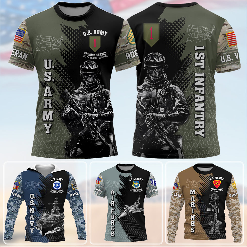 Custom Military Division Rank All Over Print Shirt Hoodies Available To All Military Branches For Soldier Veteran K1702 Trhn
