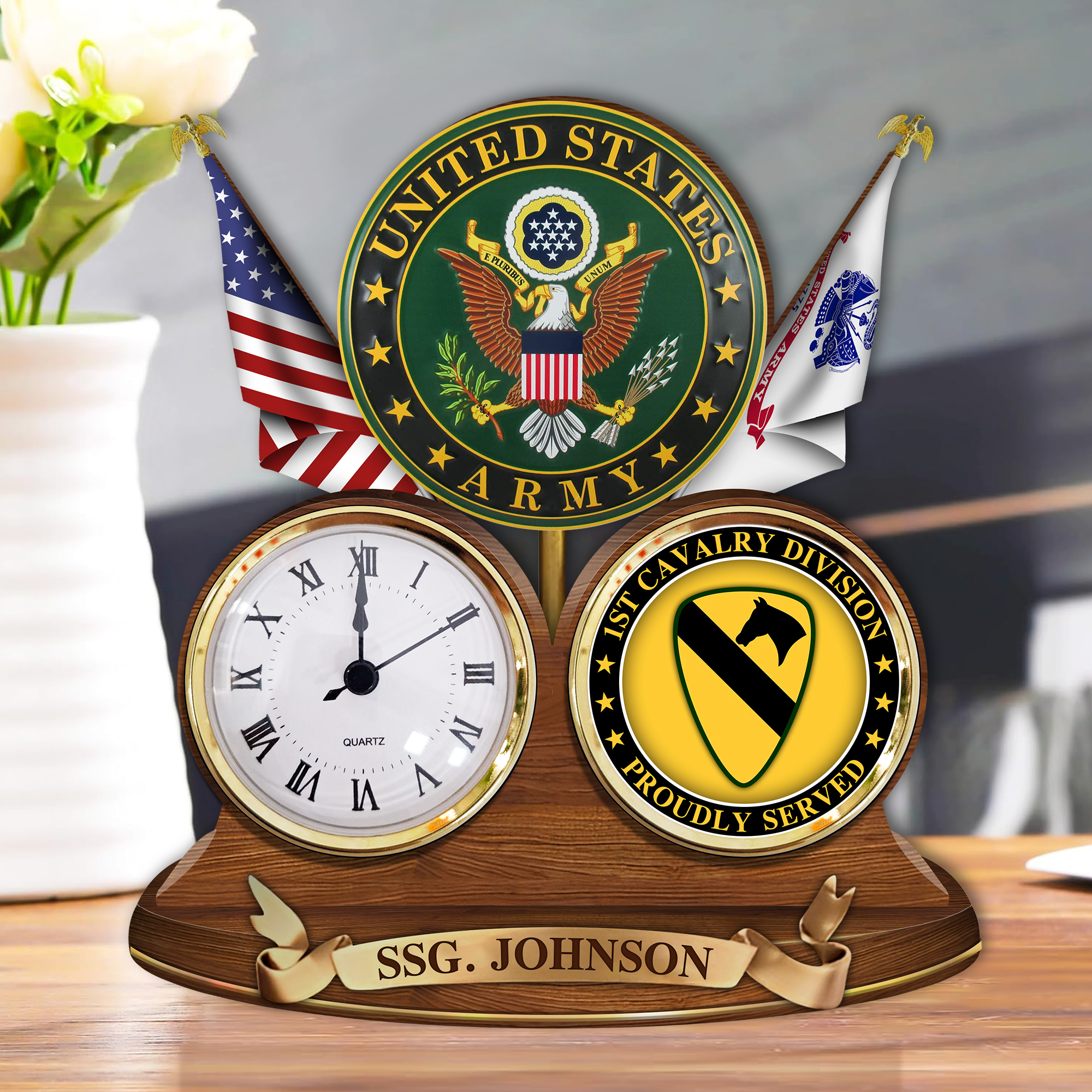 Personalized Acrylic Desk Clock Plaque Gift For Veteran Custom All Military Branches Division Badges K1702 Trhn