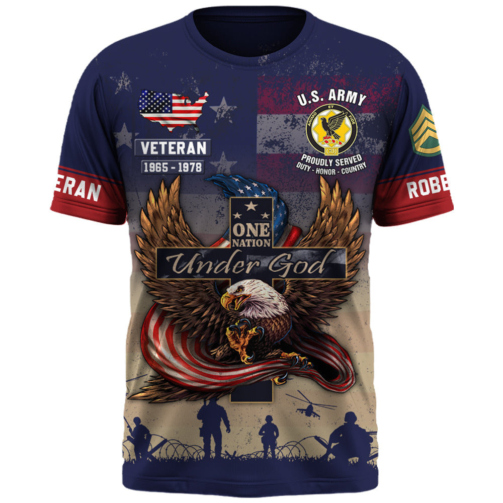 Personalized All Over Print One Nation Under God Eagle American Shirt Gift For Veteran Custom Division Military K1702 Trhn