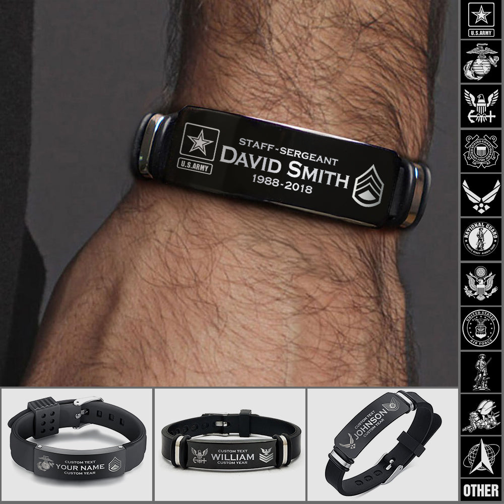 Custom Metal Military Bracelet Veteran Retirement Gift K1702 Trhn