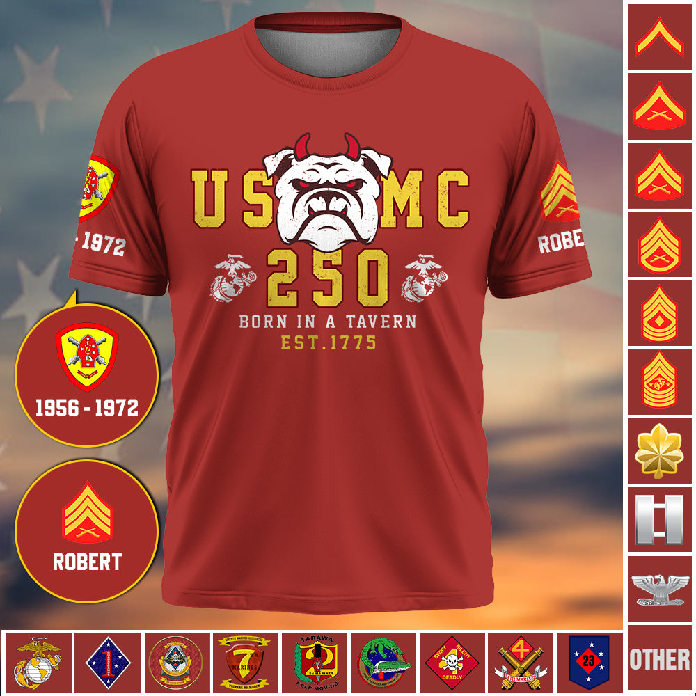 250th Birthday of the U.S. Marine Corps Shirt - Custom Division Rank Name For Veteran K1702 Trhn