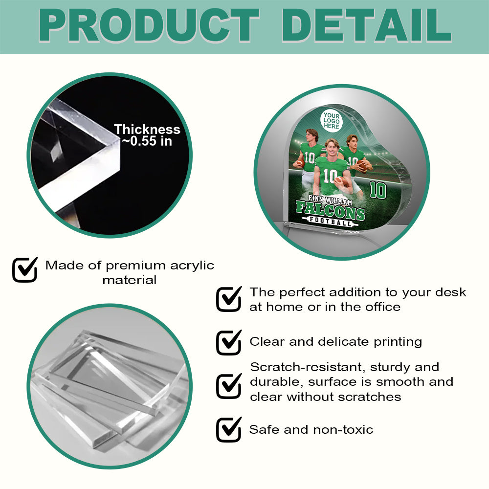 Custom Photo Football Game Day Football Heart Acrylic Gift For Football Lovers - Personalized Gift For Football K1702 Trhn