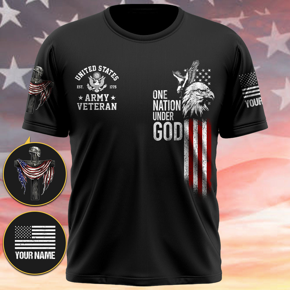 Custom Shirt Memorial Day Shirt Eagle One Nation Under God Cross Veteran Flag Gift For Veteran K1702 Trhn