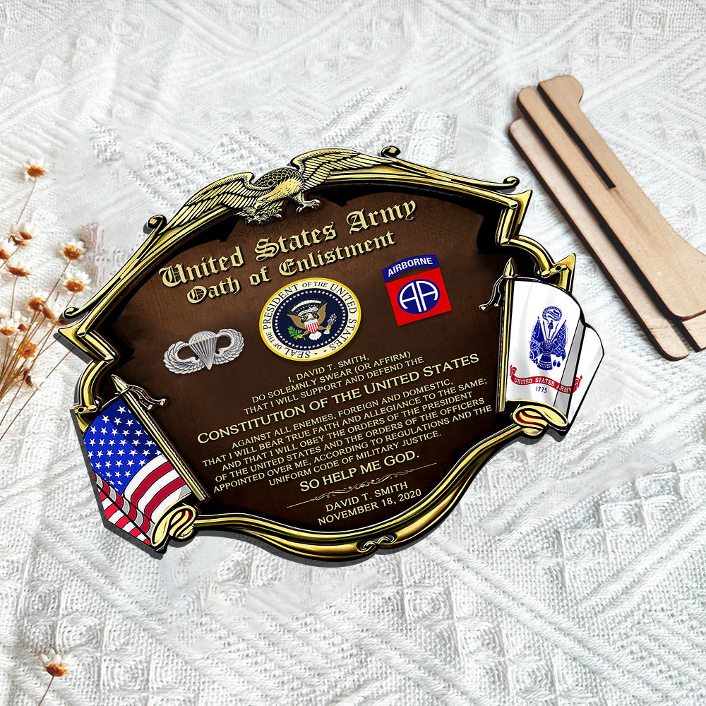 Personalized Wooden Oath of Enlistment Military Gift For Veteran K1702 Trhn