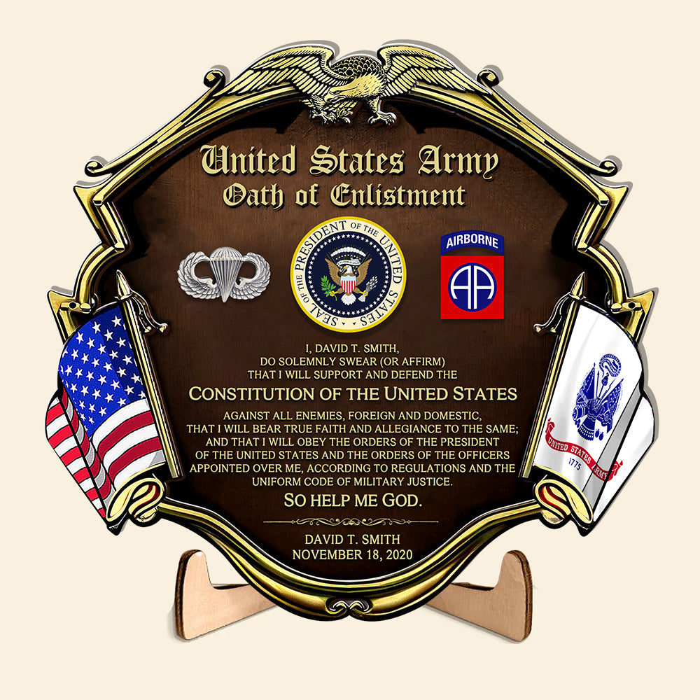 Personalized Wooden Oath of Enlistment Military Gift For Veteran K1702 Trhn
