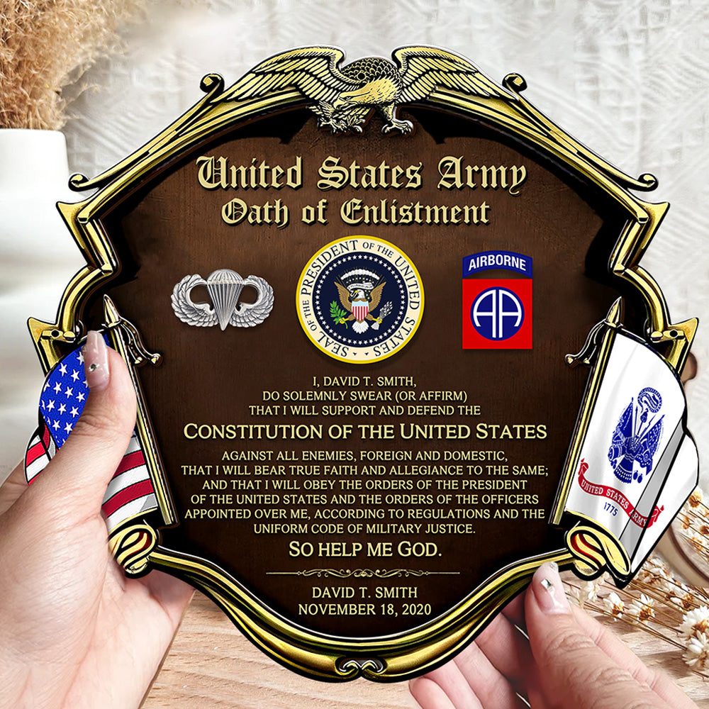 Personalized Wooden Oath of Enlistment Military Gift For Veteran K1702 Trhn