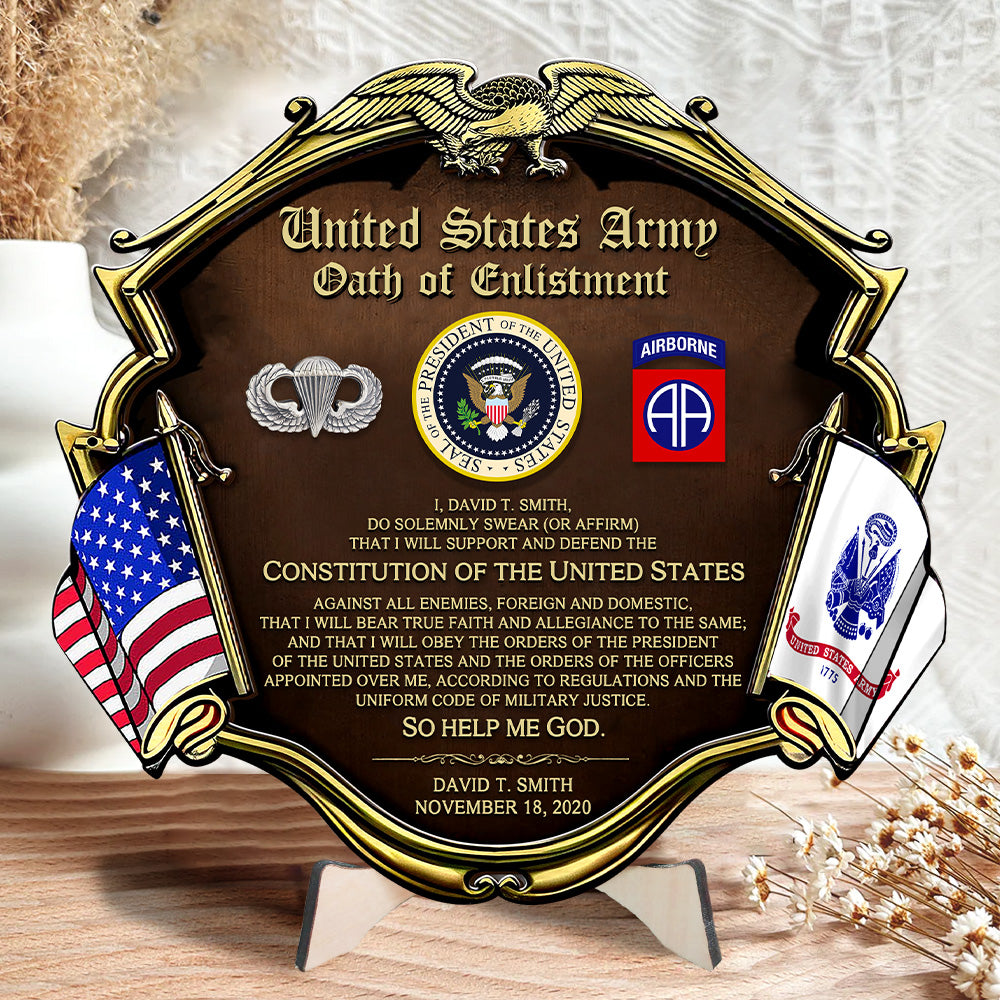 Personalized Wooden Oath of Enlistment Military Gift For Veteran K1702 Trhn