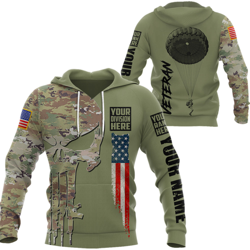 Custom Shirt For Veteran Skull Custom Camouflage Logo Rank And Name Gift For Veteran Dad Grandpa All Over Print Shirt K1702