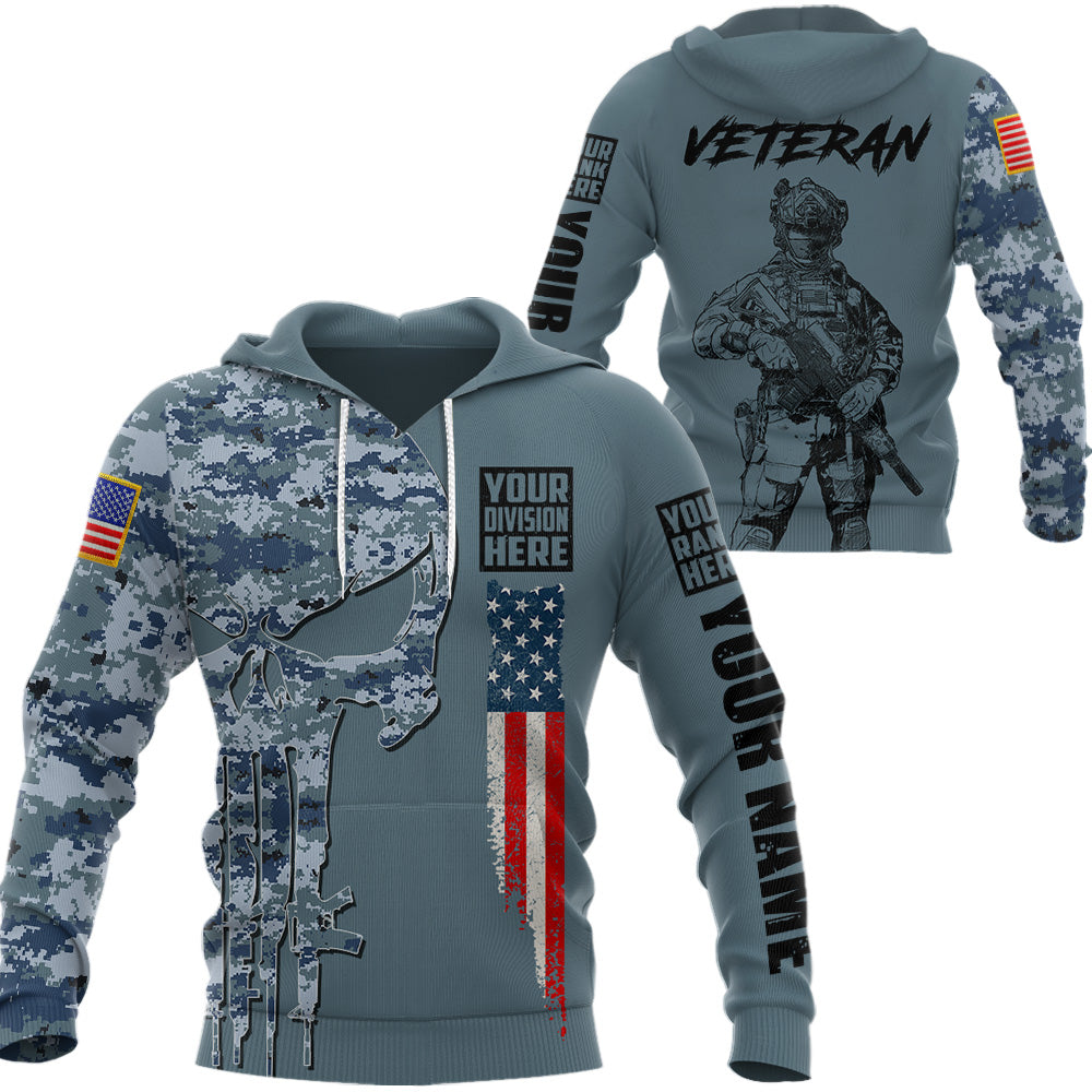 Custom Shirt For Veteran Skull Custom Camouflage Logo Rank And Name Gift For Veteran Dad Grandpa All Over Print Shirt K1702