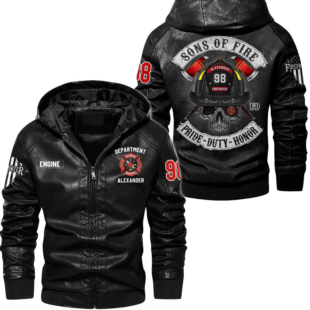 Sons of Fire Pride Duty Honor Personalized Leather Jacket For Fireman Firefighters K1702 Trhn