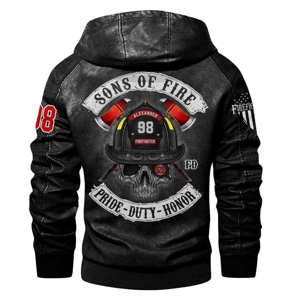 Sons of Fire Pride Duty Honor Personalized Leather Jacket For Fireman Firefighters K1702 Trhn